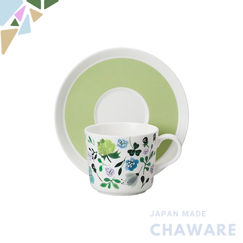 NARUMI Cup and Saucer Anna Emilia Clover Garden Tea and Coffee Compatible Green 220cc Microwave Safe Dishwasher Safe 518