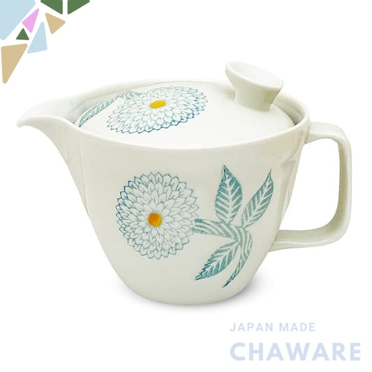 J-kitchens Kunzan Kiln Teapot, Large, Hasami Ware, Made in Japan, 385ml, for 2 to 3 people, with tea strainer, Dahlia Li