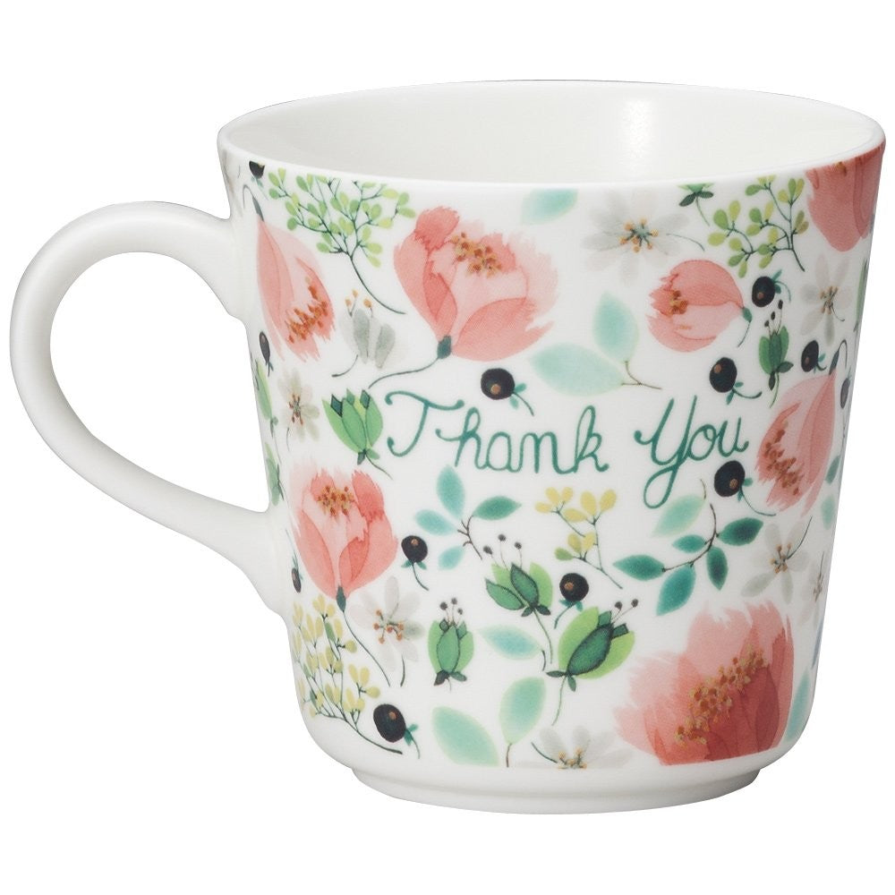 NARUMI Anna Emilia Mug 340cc Thank You Floral Pattern Cute Large Size Wedding Gift Mother's Day Present Microwave Safe Dishwasher Safe Comes with Gift Box Wrapped 51942-2923AZ