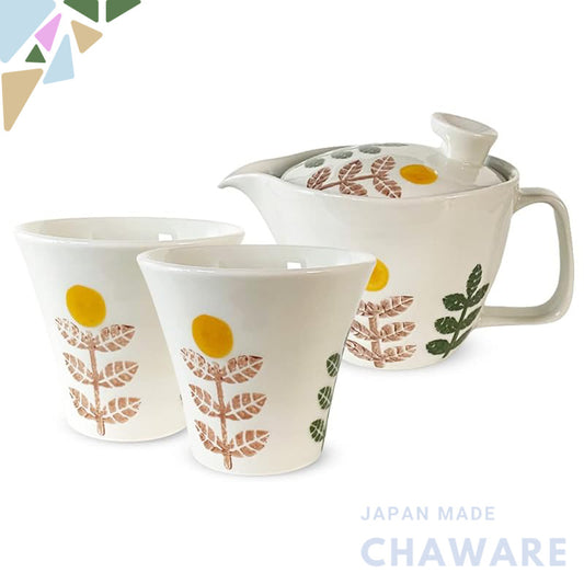 J-kitchens Teapot 240ml & Pair of Yunomi (Tea Cups) Set, Hasami Ware, Made in Japan, Suitable for 1 to 2 People, with Te