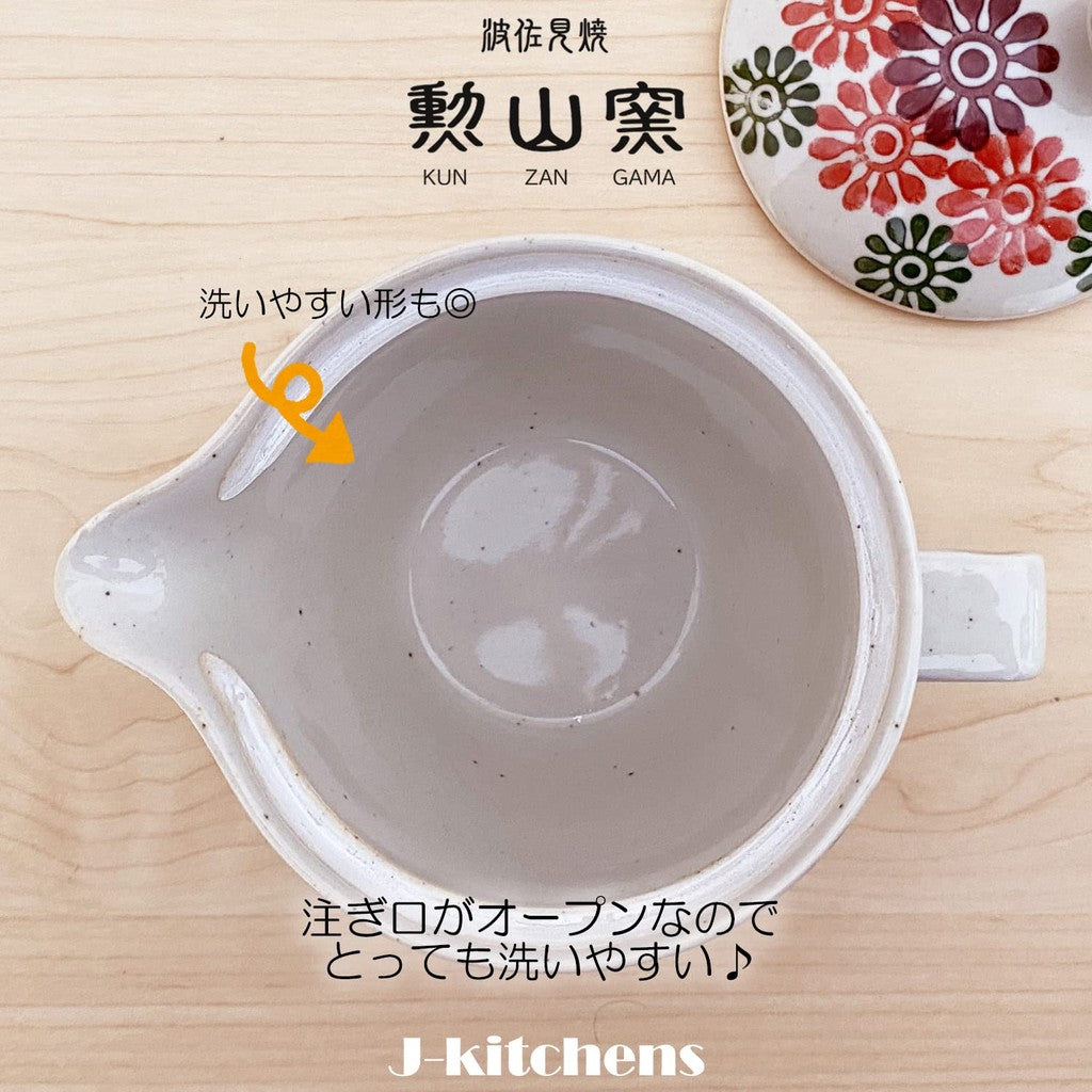 J-kitchens Teapot, Hasami Ware, Made in Japan, Small 240ml, Serves One to Two People, with Tea Strainer, Flower Komon Pattern, Red, Microwave Safe, Dishwasher Safe.