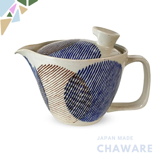 J-kitchens Teapot with Strainer 240ml for 1 to 2 People - Hasami Porcelain, Made in Japan, Marumon Stripe Pot S Blue