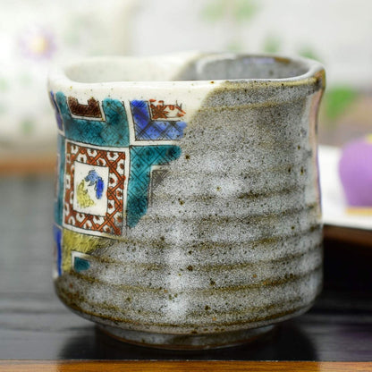 Stylish Yunomi (tea cup) - Kutani ware, with a stone pavement pattern. Ceramic brand, Japanese tableware, made in Japan.