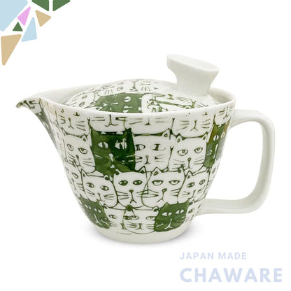 J-kitchens Teapot with Strainer, Hasami Ware, Made in Japan, 240ml, Large for One to Two Servings, Cats (Cat Pattern), G