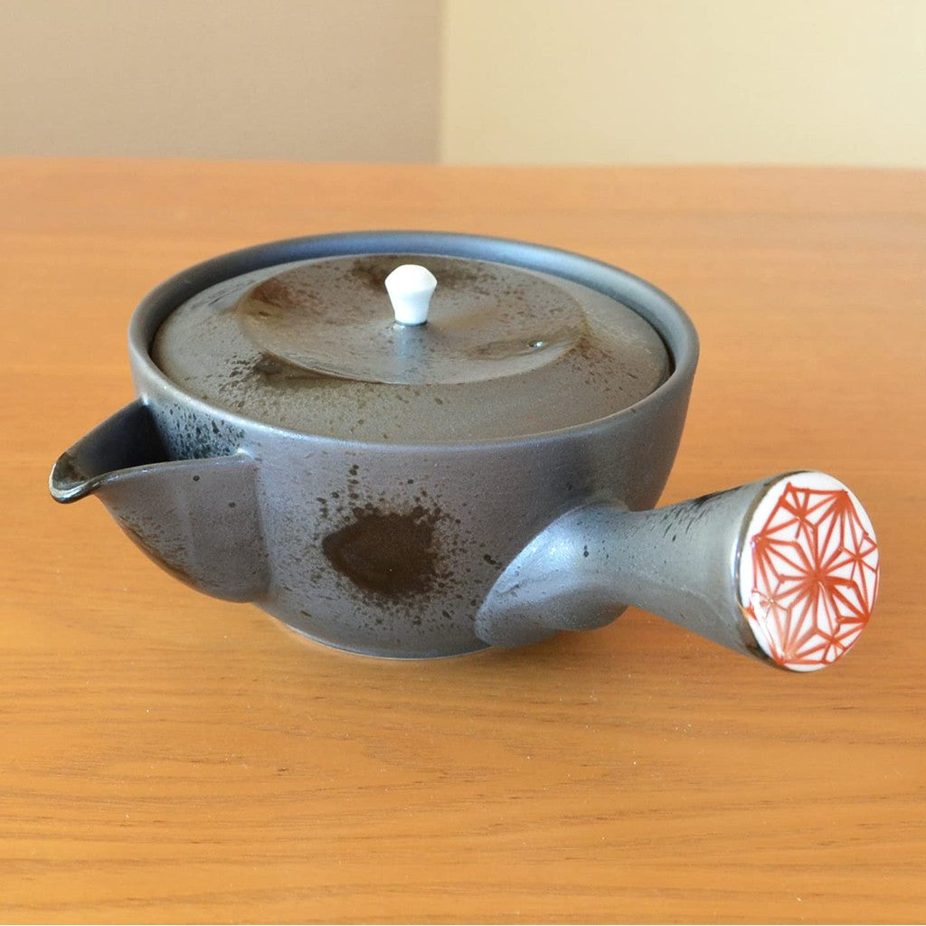 Stylish Stainless Steel Teapot with Strainer, Made in Japan, Arita Ware, Hasami Ware, Black Burnt Red Pattern, U Teapot 240ml