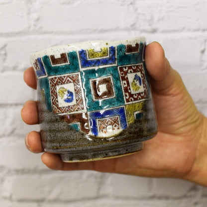 Stylish Yunomi (tea cup) - Kutani ware, with a stone pavement pattern. Ceramic brand, Japanese tableware, made in Japan.