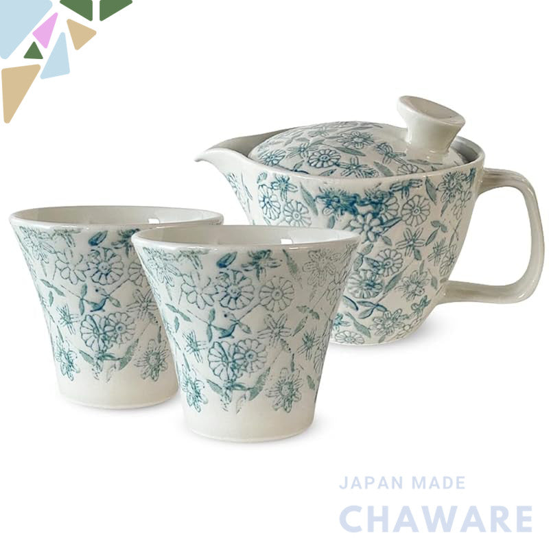 J-kitchens Teapot 240ml & Pair Yunomi Set Hasami Ware Made in Japan for 1-2 Persons with Tea Strainer Water-Repellent Sa