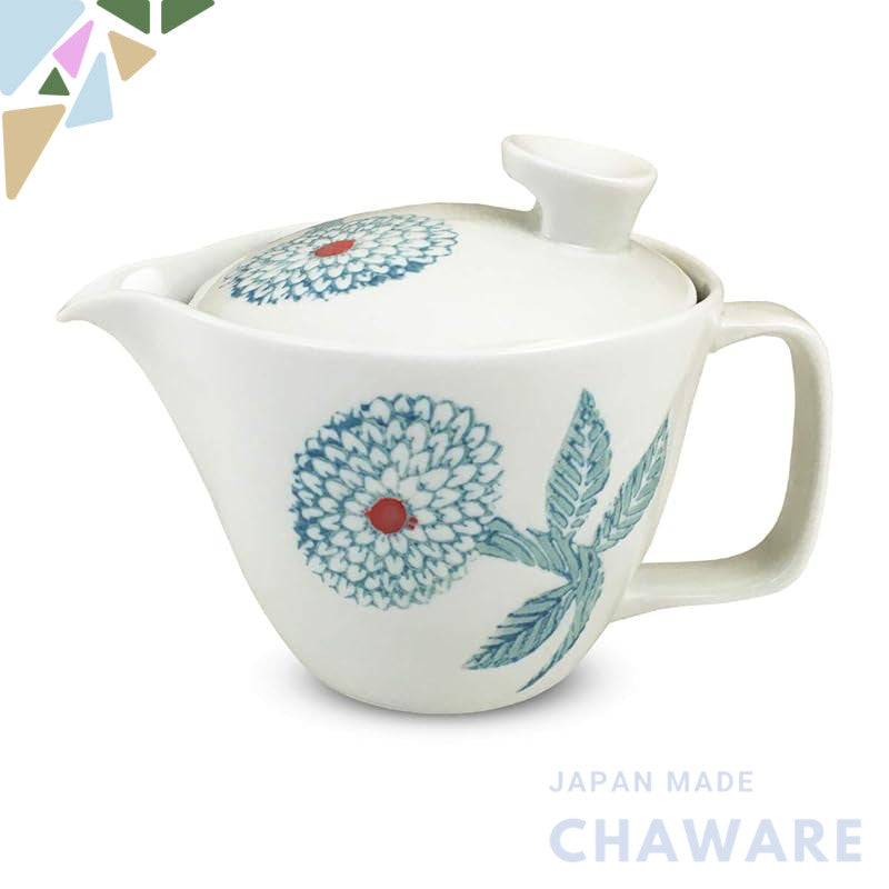 J-kitchens Kunzan Gama Teapot with Strainer 240ml for 1 to 2 Persons Hasami Ware Made in Japan Dahlia Blue