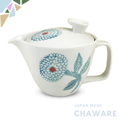 J-kitchens Kunzan Gama Teapot with Strainer 240ml for 1 to 2 Persons Hasami Ware Made in Japan Dahlia Blue