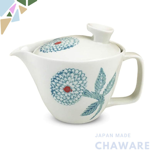 J-kitchens Kunzan Gama Teapot with Strainer 240ml for 1 to 2 Persons Hasami Ware Made in Japan Dahlia Blue
