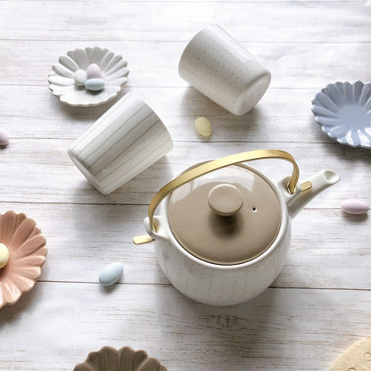 [Dolce duo] Teapot Set with Cups Teapot, yunomi (Japanese teacup), cups, and strainer included Tea Set Gift Set Ceramic Birthday Gift PD-1501