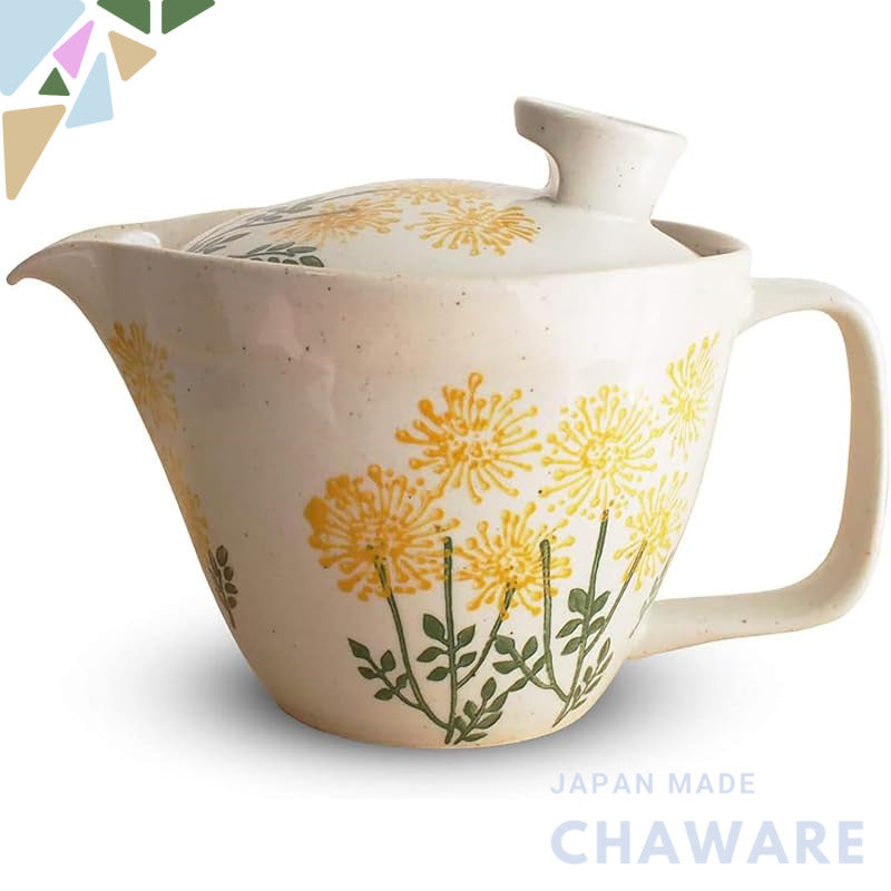 J-kitchens Teapot with Strainer, Hasami Porcelain, Made in Japan, 240ml, Large, for 1 to 2 servings, Wildflower Yellow, 