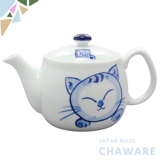 Hogdseirrs Hasami Pot - Round Cat Design in Blue 404276