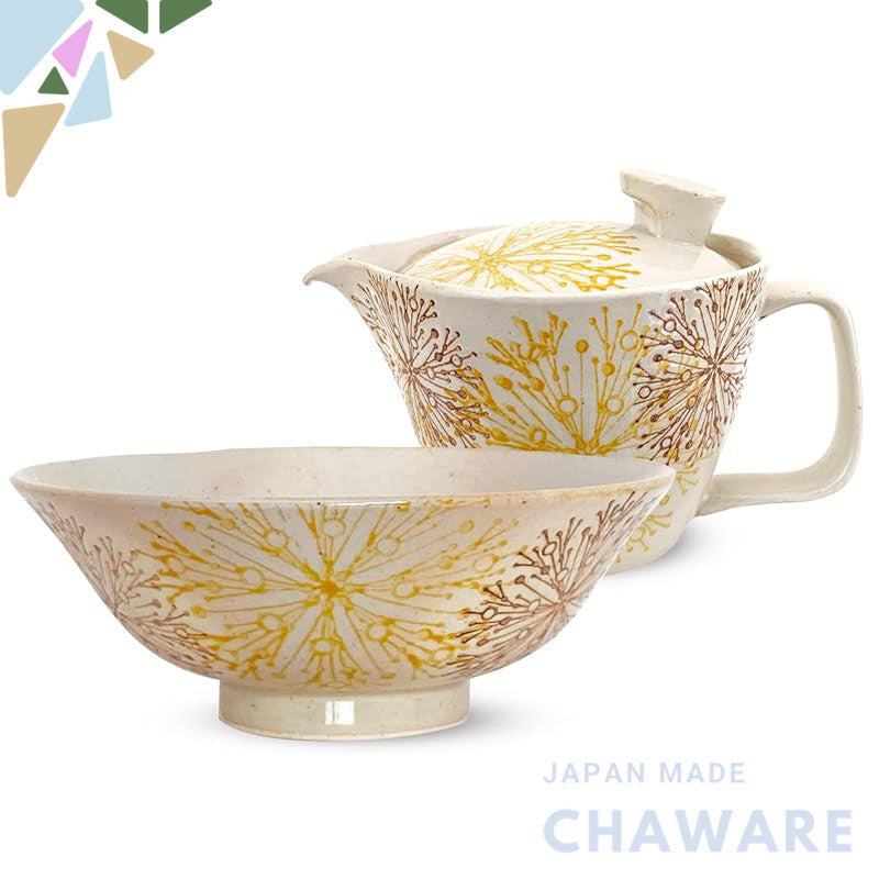 J-kitchens J-kitchens Kunzan-yaki Rice Bowl and Teapot Set, Hasami Ceramics, Made in Japan (Shallow Rice Bowl 14x5.5cm, 