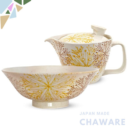 J-kitchens J-kitchens Kunzan-yaki Rice Bowl and Teapot Set, Hasami Ceramics, Made in Japan (Shallow Rice Bowl 14x5.5cm, 
