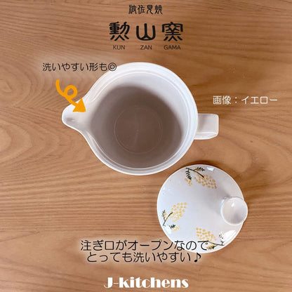 J-kitchens Teapot with Strainer 240ml for 1 to 2 Persons, Hasami Ware, Made in Japan, Water-resistant Mimosa (Earthenware), Pot S, Blue