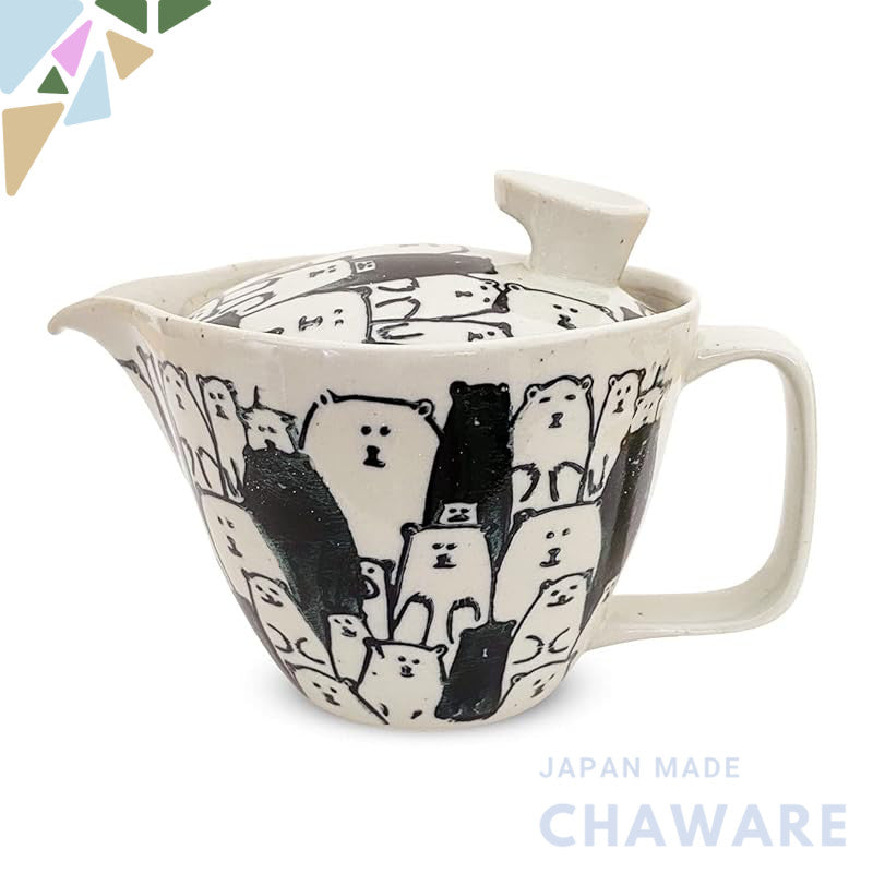 J-kitchens Kyusu Teapot Hasami Porcelain, Made in Japan, with Strainer, 240ml, Large, for 1 to 2 people, Bear Design, Bl
