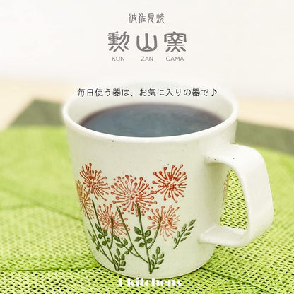J-kitchens Kuniyama Kiln Pair Mug Cup 270cc Hasami Porcelain Made in Japan Wildflowers Yellow Red