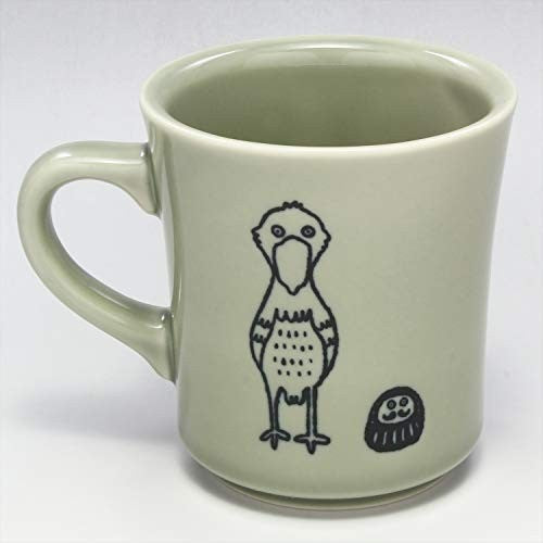 Mino Ware Cute Daruma & Shoebill Mug 280ml - Grey, Dishwasher Safe, Made in Japan