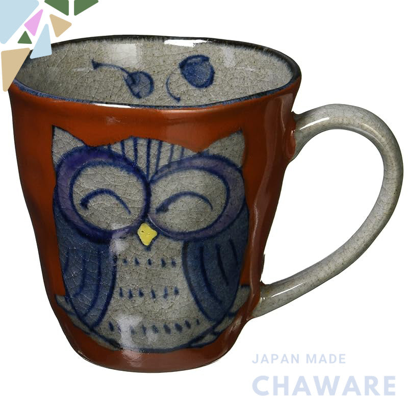 Hasami Ware Owl Design Tableware Set in Blue and Red