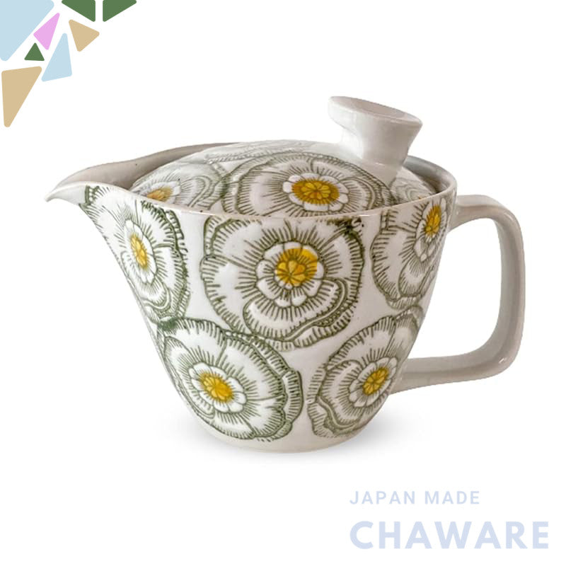 J-kitchens Teapot with Infuser, Hasami Ware, Made in Japan, 240ml Large for One to Two Persons, Kora-hiki Peony Small, G