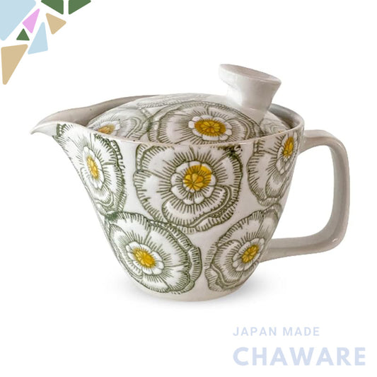 J-kitchens Teapot with Infuser, Hasami Ware, Made in Japan, 240ml Large for One to Two Persons, Kora-hiki Peony Small, G