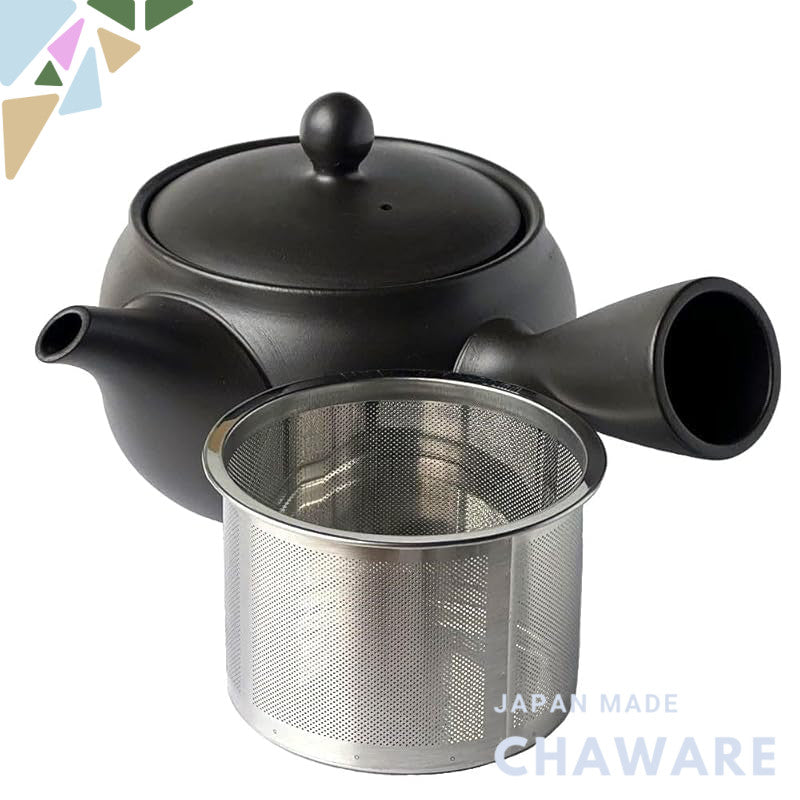 Landscape.com Tokoname Pot 310ml Black Super Stainless Steel Strainer 215s Made in Japan