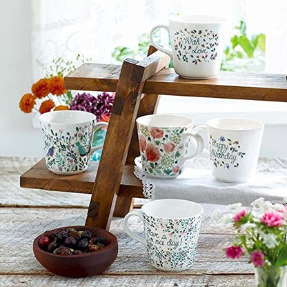 NARUMI Mug Anna Emilia 340cc Good luck Floral Pattern Cute Large Size Gift Microwave Safe Dishwasher Safe with Gift Box 51948-2923P