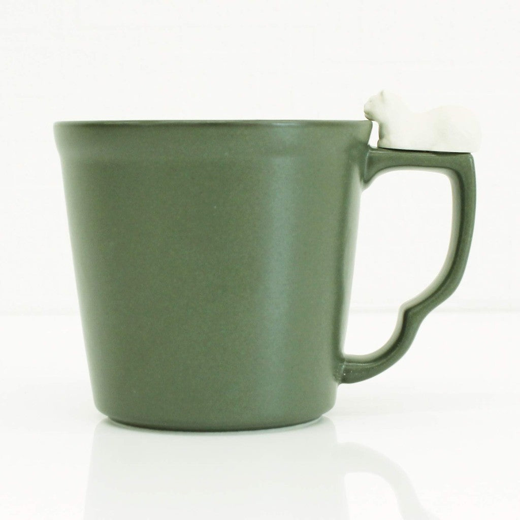 Be Glad Store Hasami Ware Cat Mug with Chin Rest (Green & Black)