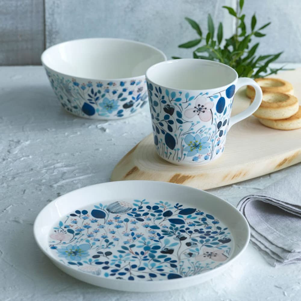 NARUMI Mug Anna Emilia 340cc Frost Blue Floral Pattern Cute Large Winter Scenery Microwave Safe Dishwasher Safe Gift Box Included 52189-2923P