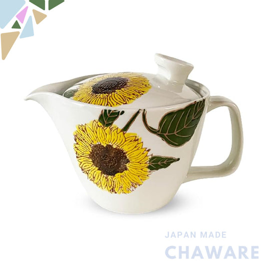 J-kitchens Teapot with Strainer 240ml for 1-2 Persons, Hasami Yaki, Made in Japan, Colorful Sunflower Design, Pot S
