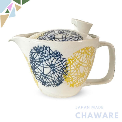 J-kitchens Teapot with Strainer, 240ml, for 1 to 2 people, Hasami Ware, Made in Japan, Round Pattern Circle, Pot S, Blue