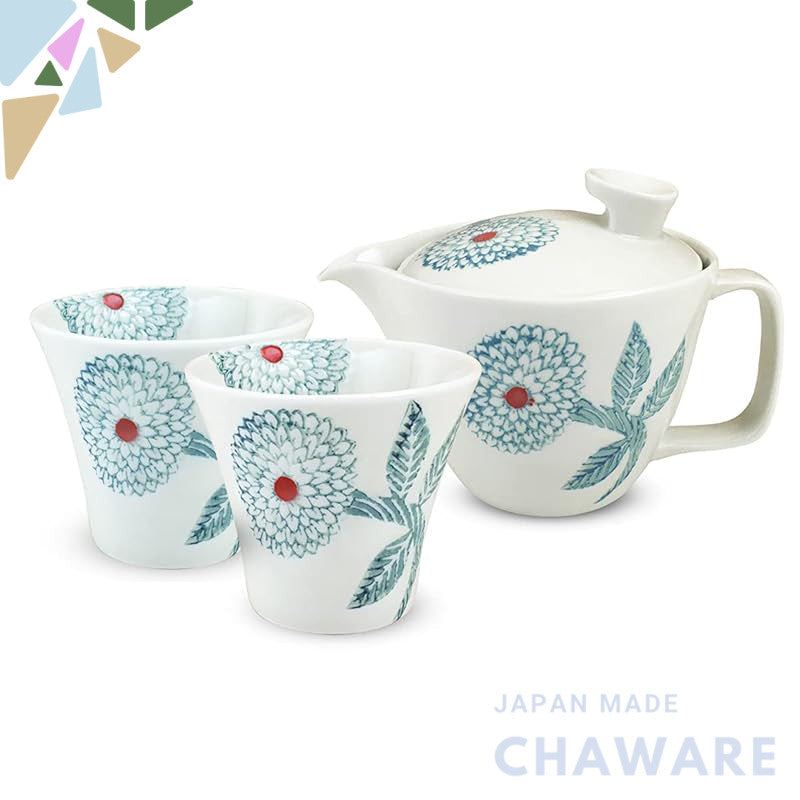 J-kitchens Kunzan Kiln Teapot 240ml & Pair of Teacups Set Hasami Yaki Made in Japan For 1 to 2 People With Tea Strainer 