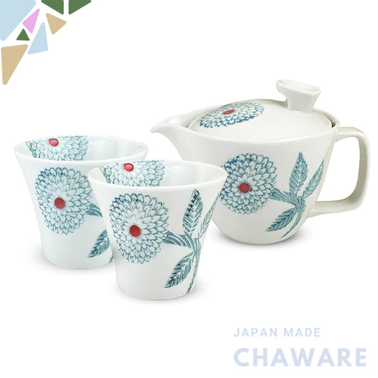 J-kitchens Kunzan Kiln Teapot 240ml & Pair of Teacups Set Hasami Yaki Made in Japan For 1 to 2 People With Tea Strainer 