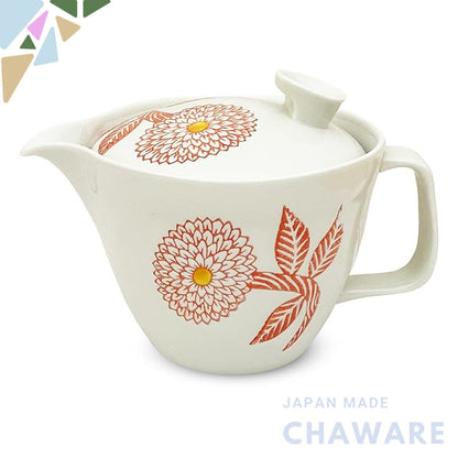 J-kitchens Kizuyama Kiln Teapot, Large, Hasami Ware, Made in Japan, 385ml, for 2 to 3 people, with tea strainer, Dahlia 