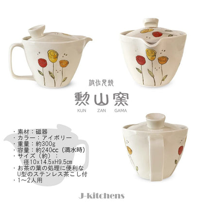 J-kitchens Teapot with Strainer 240ml for 1 to 2 persons, Hasami Ware, Made in Japan, Colorful Tulip Pot S in Yellow
