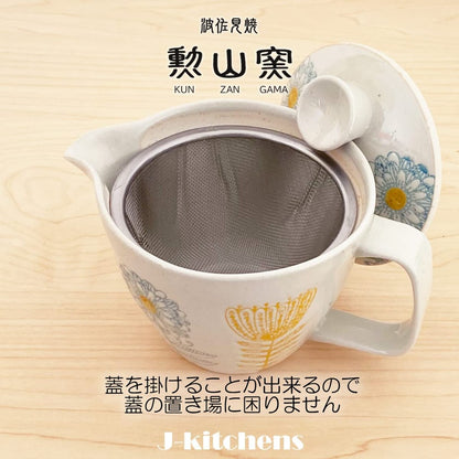 J-kitchens Kunzan Kiln Teapot with Strainer 240ml for 1 to 2 people Hasami Ware Made in Japan Scandinavian Flower Light Blue