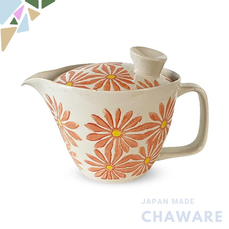 J-kitchens Teapot with Strainer 240ml for 1-2 People, Hasami Ware, Made in Japan, Freesia Pot S, Red