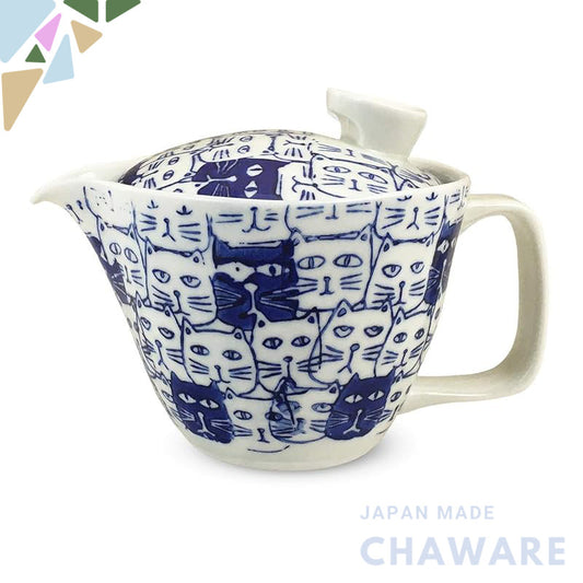J-kitchens Kizuyama Kiln Teapot with Strainer 240ml for 1 to 2 people Hasami Ware Made in Japan Cats Blue