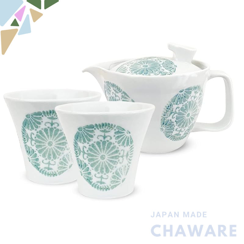J-kitchens Kunzan Kiln Teapot Set Hasami Ware Made in Japan (Teapot, Pair of Teacups, Stylish Tea Set) 240cc, 130cc for 