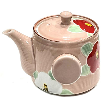 Hasami ware Teapot, Hand-painted by Yamashita Touen, Glazed with Camellia Flower Pattern, Approx. 450ml