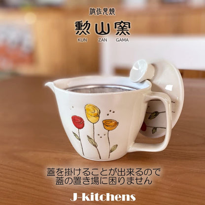 J-kitchens Teapot with Strainer 240ml for 1 to 2 persons, Hasami Ware, Made in Japan, Colorful Tulip Pot S in Yellow