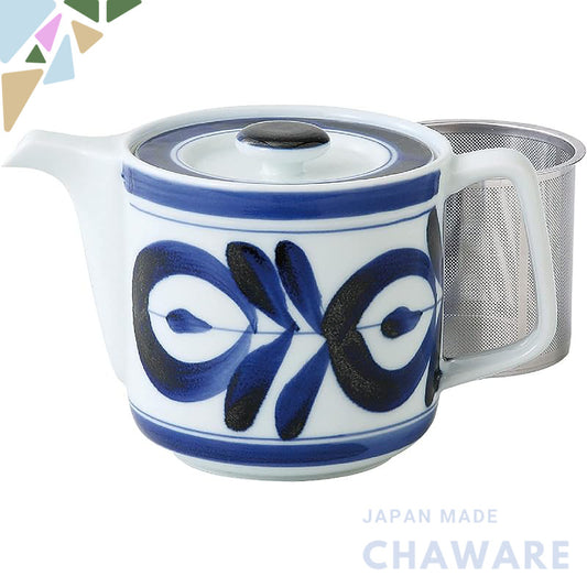 Nishikai Pottery Hasami Pot Large Majolica Pattern Capacity Approximately 550ml Easy to Clean with Tea Strainer (Super S