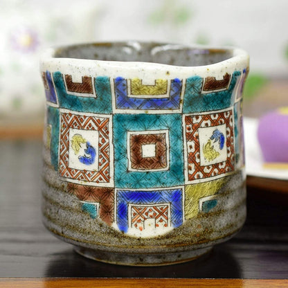 Stylish Yunomi (tea cup) - Kutani ware, with a stone pavement pattern. Ceramic brand, Japanese tableware, made in Japan.
