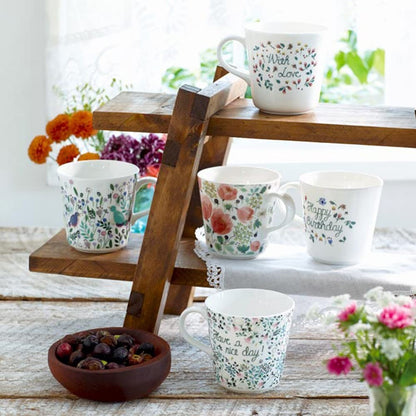 NARUMI Mug Anna Emilia 340cc Have a nice day! Floral pattern, cute, larger size, perfect for gifts, microwave safe, dishwasher safe, with gift box 51946-2923P