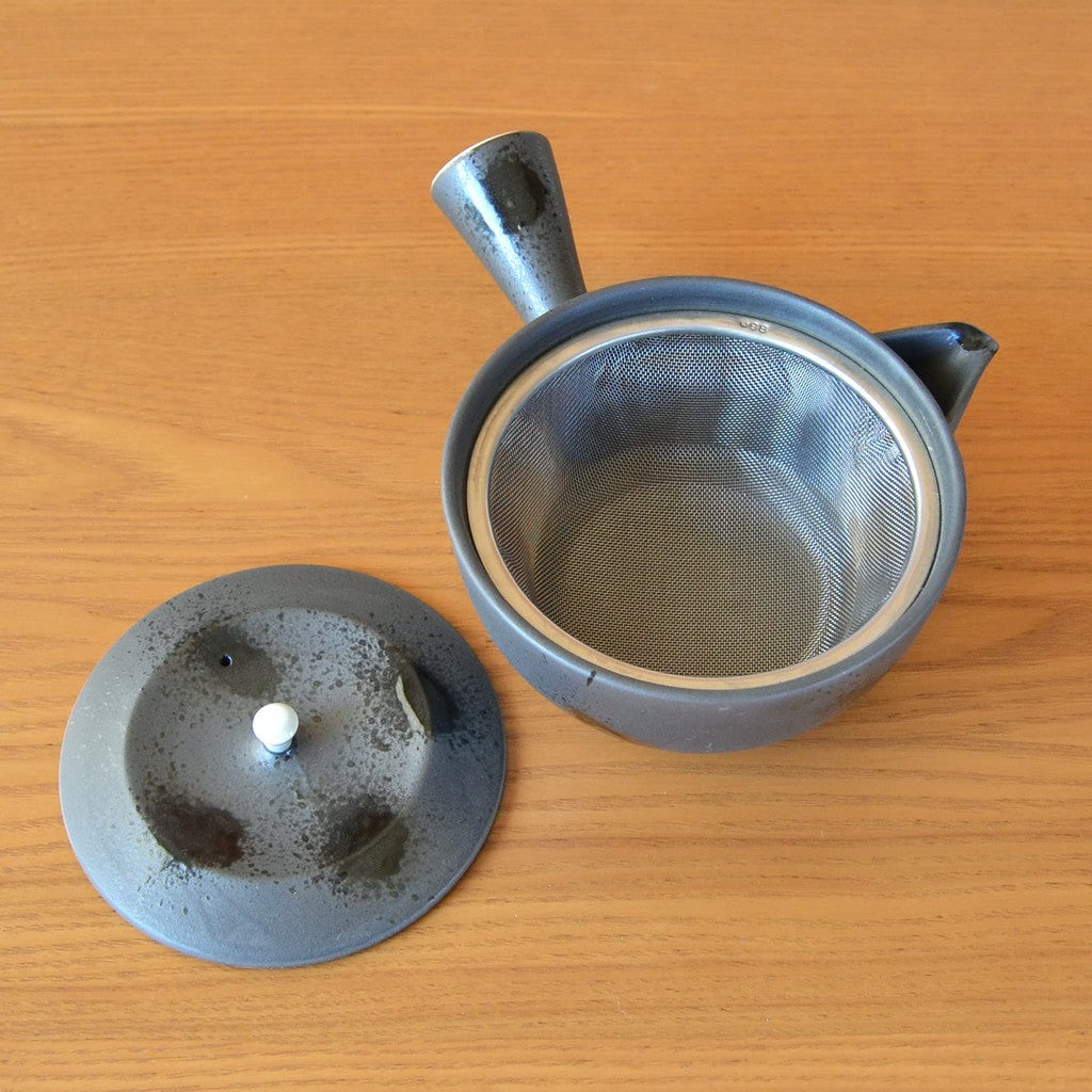 Stylish Stainless Steel Teapot with Strainer, Made in Japan, Arita Ware, Hasami Ware, Black Burnt Red Pattern, U Teapot 240ml