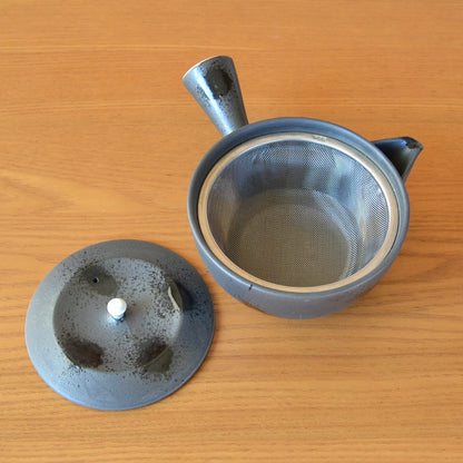 Stylish Stainless Steel Teapot with Strainer, Made in Japan, Arita Ware, Hasami Ware, Black Burnt Red Pattern, U Teapot 240ml