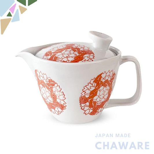 J-kitchens Teapot with Strainer 240ml for 1 to 2 persons, Hasami Ware, Made in Japan, Round Plum Blossom Pattern, S Size