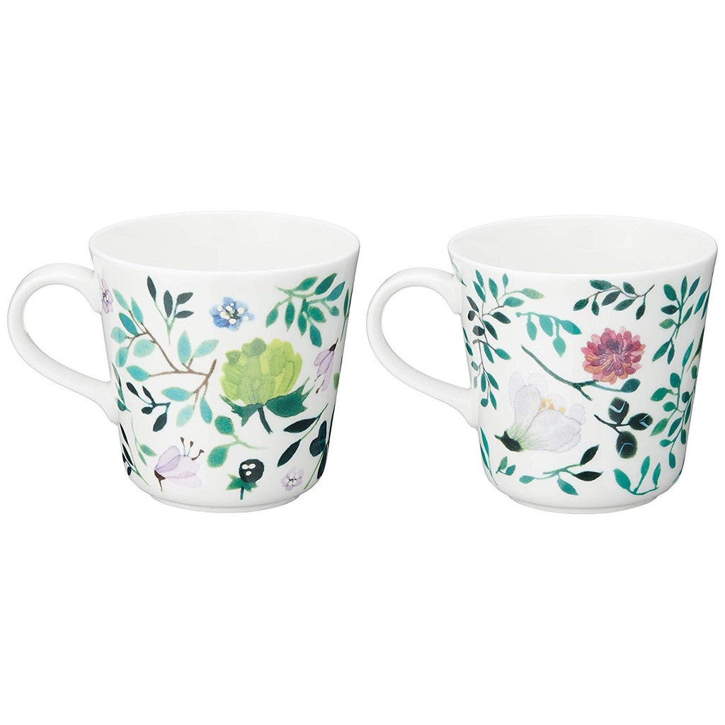 NARUMI Pair Mug Cup Anna Emilia 340cc Green Floral Pattern Cute Set of 2 Large Microwave Safe Dishwasher Safe Gift Box Included 96604-23165P