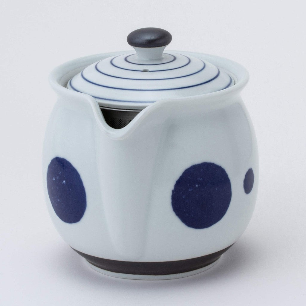 Hasami Porcelain Teapot with Round Pattern (Super Stainless Steel Infuser) - 450ml Capacity, Made in Japan